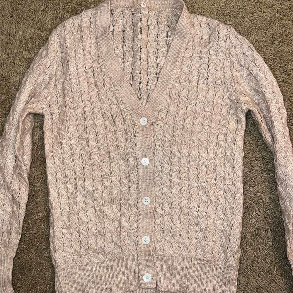 Cable Knit Cardigan Sweater - Beige
